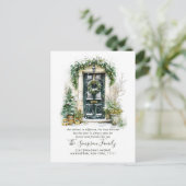Carte Postale Watercolor Christmas Door Moving Announcement (Debout devant)