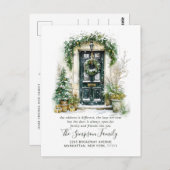 Carte Postale Watercolor Christmas Door Moving Announcement (Devant / Derrière)