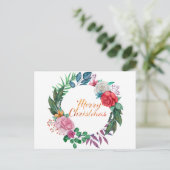 Carte Postale Watercolor Christmas Wreath Joyeux Noël (Debout devant)
