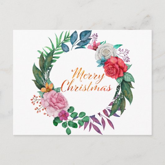 Carte Postale Watercolor Christmas Wreath Joyeux Noël (Devant)