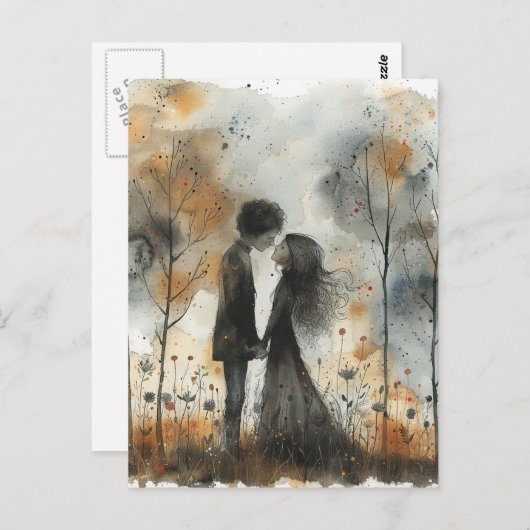 Carte Postale Watercolor Couple in Love (Devant / Derrière)