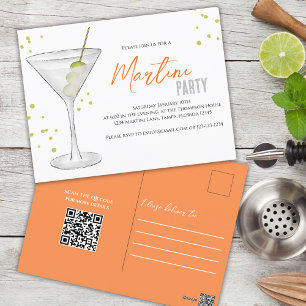Carte Postale Watercolor Cute Martini Party Whimsical QR Code