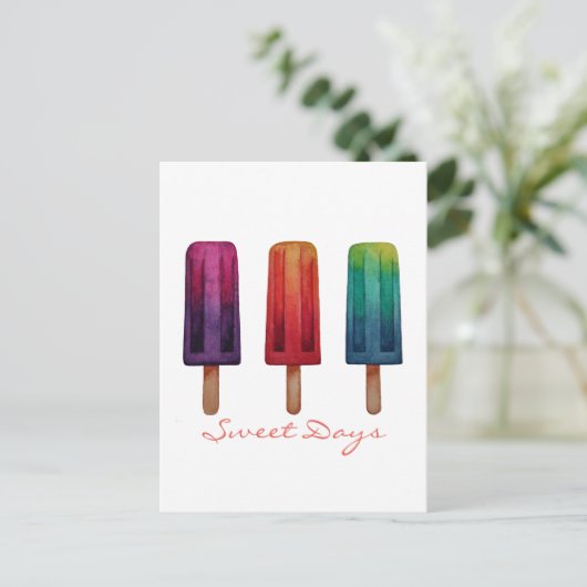 Carte Postale Watercolor Cute Popsicle Glaces Creams (Debout devant)