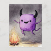 Carte Postale Watercolor Cute Purple Monster and a Campfire (Devant)