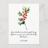 CARTE POSTALE WATERCOLOR DECEMBER HOLLY BIRTH FLOWER (Devant)