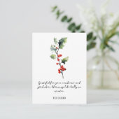 CARTE POSTALE WATERCOLOR DECEMBER HOLLY BIRTH FLOWER (Debout devant)