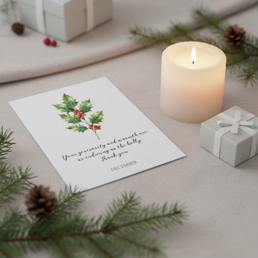 CARTE POSTALE WATERCOLOR DECEMBER HOLLY BIRTH FLOWER