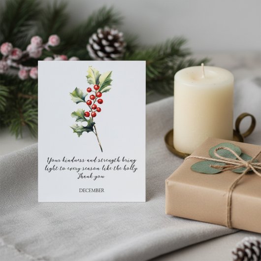 CARTE POSTALE WATERCOLOR DECEMBER HOLLY BIRTH FLOWER