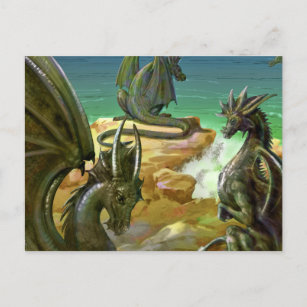 Carte postale Watercolor Dragons Imaginaire Art
