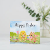 Carte Postale  Watercolor Easter Egg Chick Easter Bunny  (Debout devant)