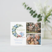 Carte Postale Watercolor Easter Hydrangea Cute Bunny 2 Photo (Debout devant)