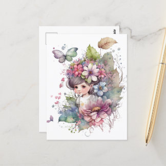 Carte Postale Watercolor Garden Girl - Baby Fairy