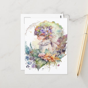 Carte Postale Watercolor Garden Girl - Petite Fée