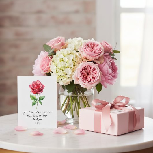 CARTE POSTALE WATERCOLOR JUNE ROSE BIRTH FLOWER