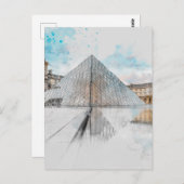 Carte postale Watercolor Louvre Paris - Elégante F (Devant / Derrière)