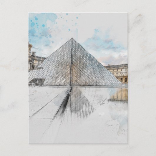 Carte postale Watercolor Louvre Paris - Elégante F (Devant)