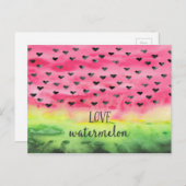 Carte Postale Watercolor Love Watermelon Hearts (Devant / Derrière)