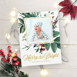 Carte Postale Watercolor Merry And Bright Christmas<br><div class="desc">A beautiful Christmas botanical watercolor design,  easy to customize with your own picture and message.</div>