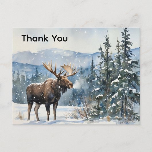 Carte Postale Watercolor Moose in Snow Thank You (Devant)