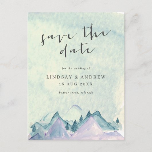 Carte Postale Watercolor Mountains Wedding Enregistrer la date (Devant)