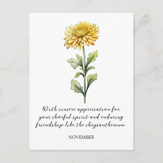 CARTE POSTALE WATERCOLOR NOVEMBER CHRYSANTHEMUM BIRTH FLOWER (Devant)