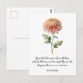 CARTE POSTALE WATERCOLOR NOVEMBER CHRYSANTHEMUM BIRTH FLOWER (Devant / Derrière)