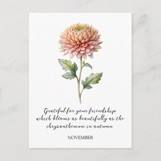 CARTE POSTALE WATERCOLOR NOVEMBER CHRYSANTHEMUM BIRTH FLOWER (Devant)