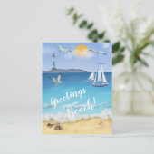 Carte Postale Watercolor Ocean Front Scene Lighthouse Seaguls (Debout devant)