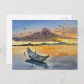 Carte Postale Watercolor Painting Sunset scene  (Devant / Derrière)