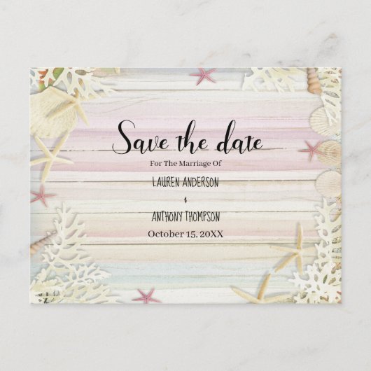 Carte Postale Watercolor Rustic Beach Wedding Enregistrer La Dat (Devant)
