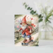 Carte Postale Watercolor Skateboard Valentine Gnome (Debout devant)