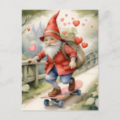 Carte Postale Watercolor Skateboard Valentine Gnome (Devant)