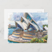 Carte Postale Watercolor Sydney Opera House Aussie (Devant / Derrière)