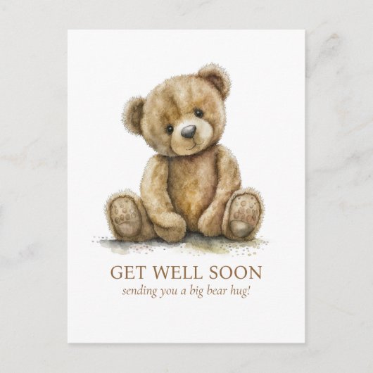 Carte Postale Watercolor Teddy Bear Get Well (Devant)