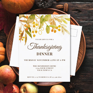 Carte Postale Watercolor Thanksgiving Invitation