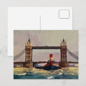Carte Postale Watercolor Tower Bridge, vapeur Londres (Devant / Derrière)