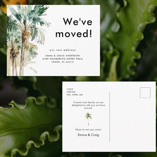 Carte Postale Watercolor Tropical Foliage We've Moved