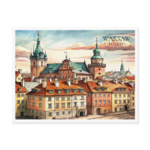 Carte postale Watercolor Varsovie Pologne Cityscap