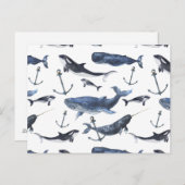 Carte Postale Watercolor Whale & Anchor Pattern (Devant / Derrière)
