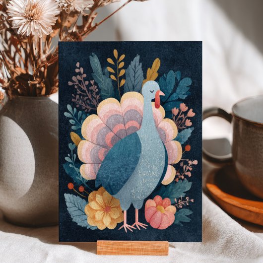 Carte Postale Watercolor Whimsical Turkey Botanical Thanksgiving