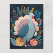 Carte Postale Watercolor Whimsical Turkey Botanical Thanksgiving (Devant)