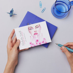 Carte Postale Watercolor woman and roses beauty salon branding