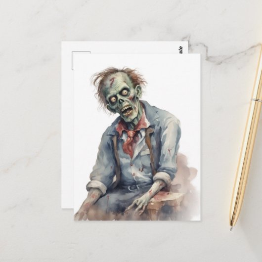 Carte Postale Watercolor Zombie (Devant/Arrière en situation)
