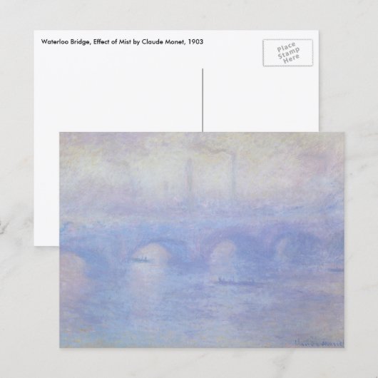 Carte Postale Waterloo Bridge, effet de brouillard par Claude Mo (Devant / Derrière)