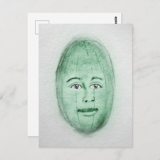 Carte postale Watermelon Man - Art étrange Vert Bl (Devant / Derrière)