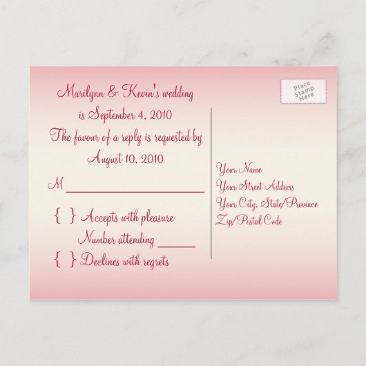 Carte postale Watermelon Pink and Ivory R.S.V.P. (Dos)