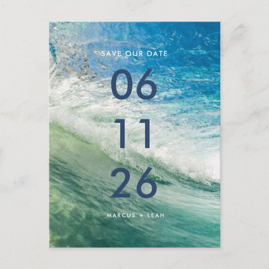 Carte Postale Wave Beach Ocean Wedding Enregistrer la date (Devant)