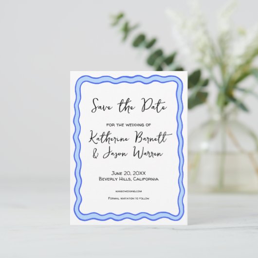 Carte Postale Wavy Retro Super Enregistrer l'aquarelle Date (Debout devant)