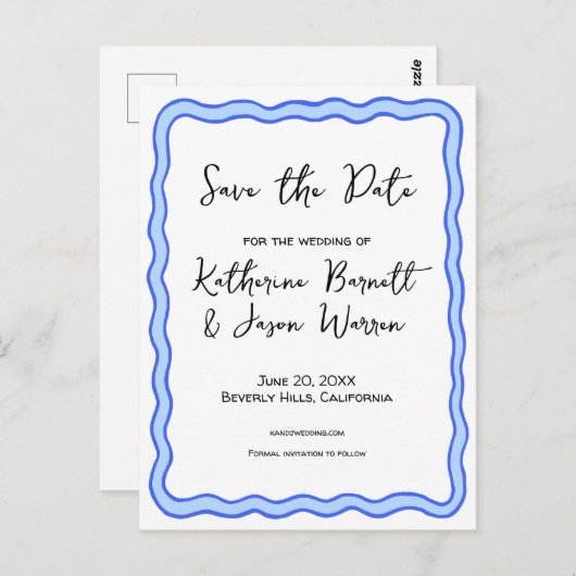 Carte Postale Wavy Retro Super Enregistrer l'aquarelle Date (Devant / Derrière)