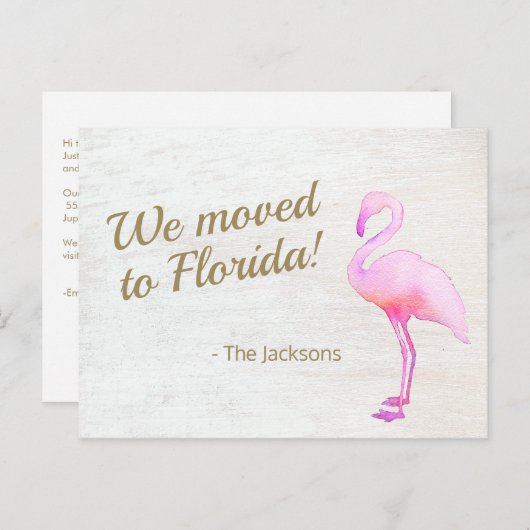Carte Postale We Moved To Florida Flamingo Postcard (Devant / Derrière)